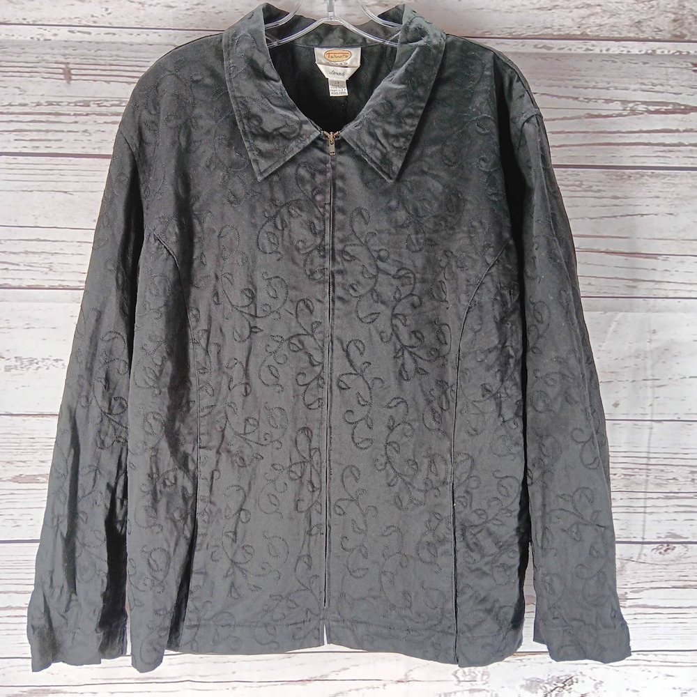 Talbots Stretch Cotton Blend Black Embroidered Full Zip Jacket Blazer Size 2X